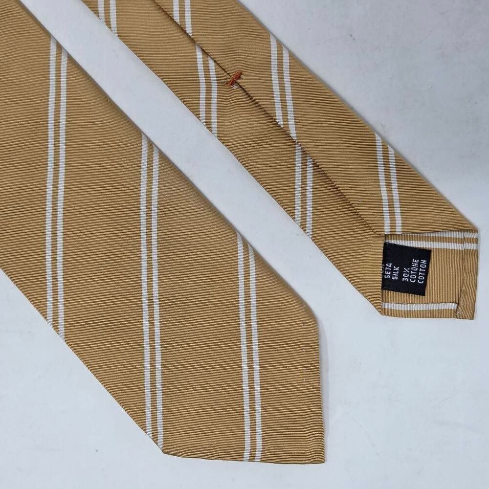 JACK SPADE WARREN STREET NEW YORK SILK TIE TAN WHITE STRIPE 2.75" X 58" ITALY